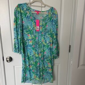 Lilly Pulitzer Blue and Green Floral Long Sleeve Dress